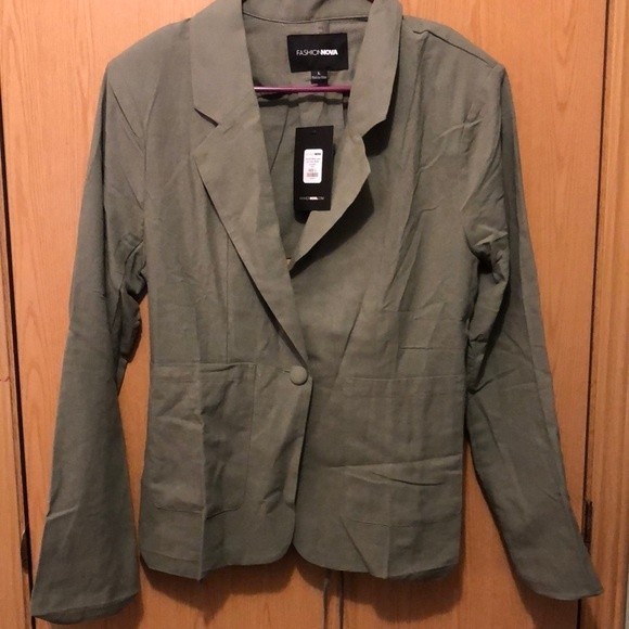 Fashion nova size large out of the office lace up linen blazer olive green - Picture 3 of 8